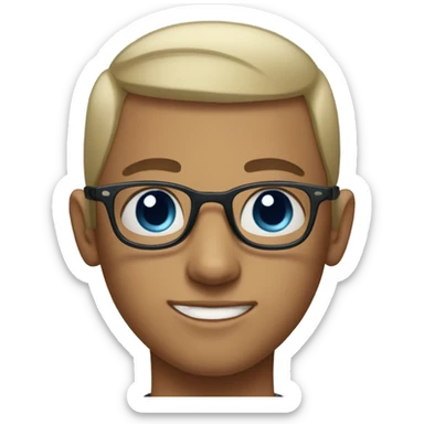 portrait of a boy with glasses blue eyes and a buzz cut sticker