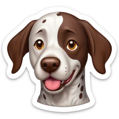 Cinematic Comical German Pointer Portrait Emoji, Head tilted dramatically with an exaggeratedly amused expression, featuring a striking liver and white coat with bold markings, wide, expressive brown eyes filled with playful disbelief, Simplified yet hilariously expressive features, highly detailed, glowing with a slightly sassy glow, high shine, dramatic yet playful, stylized with an air of cheeky charm, bright and endearing, soft glowing outline, capturing the essence of a spirited and over-the-top companion, so meme-worthy it feels like it could side-eye its way into internet fame instantly! sticker
