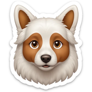 a completely white dog with brown eyes, a long, medium-sized body, and ears with small brown specks on them. sticker