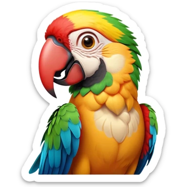 Cinematic Comical Macaw Portrait Emoji, Head tilted dramatically with an exaggeratedly shocked expression, featuring vibrant, bold plumage and wide, comically expressive eyes full of humorous disbelief, Simplified yet hilariously expressive features, highly detailed, glowing with a slightly sassy tropical glow, high shine, dramatic yet playful, stylized with an air of quirky avian attitude, soft glowing outline, capturing the essence of a meme-worthy macaw that looks ready to side-eye its way into viral fame! sticker