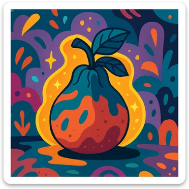 forgotten fruit, mysterious, whimsical, vibrant colors sticker