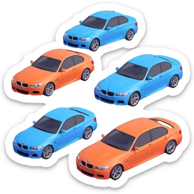 exactly four BMW cars together, detailed and stylized sticker