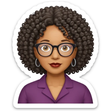 50 year old Black lady with curly hair and glasses sticker