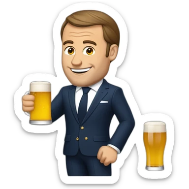 Macron entrain de boire une bière sticker