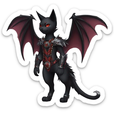 cool edgy elegant beautiful black punk red ethereal fantasy nargacuga-bat-cat-Fakemon collar harness full body sticker