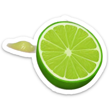 Mouth open biting into a lime, has Green lipstick on sticker