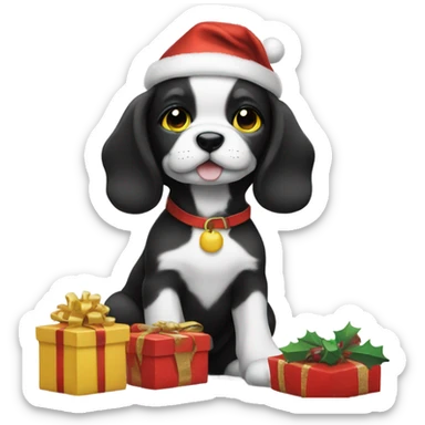 Christmas puppy is black and yellow sticker