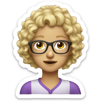 Blond curly haired girl with glasses sweating sticker