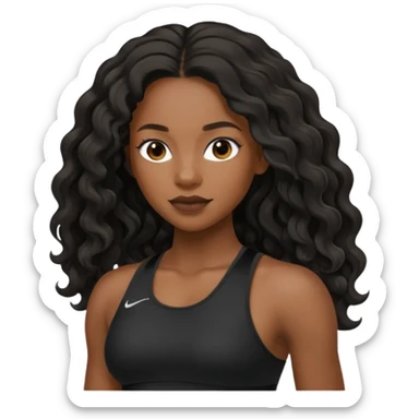 Femme noire avec cheveux longs ondulés qui fait du sport en tenue noire sticker