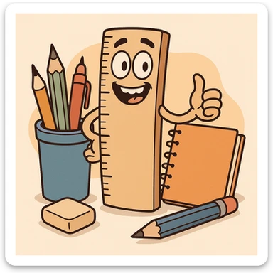 cartoon style illustration of a ruler, school supplies sticker