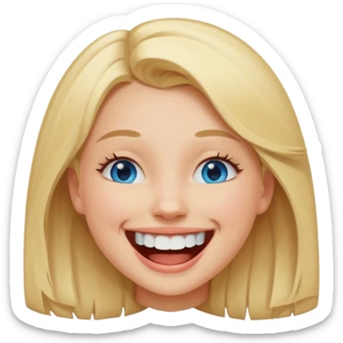 Laughing emoji of a girl and gap between the upper two teeth sticker