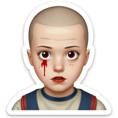 Eleven from stranger things season one buz cut and bloody nose  sticker