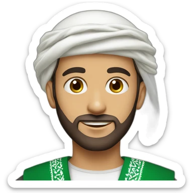 A young Arab man with a light Gulf beard wearing a Saudi shemagh sticker