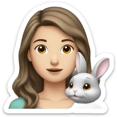 White Girl brown hair anD two Grey bunnies sticker