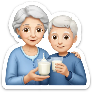Grandmother offering yogurt to grandson sticker