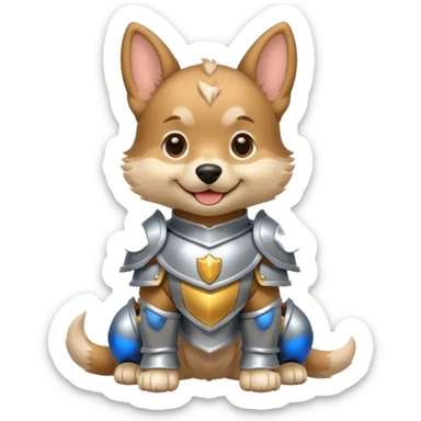 baby dog in silver armor, full body, smile sticker