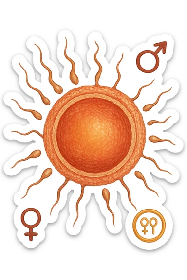 realistic illustration of high-quality ovulation, well-formed ovum, anatomical details, warm colors, fertility symbols, no background, aspect ratio 2:3 sticker