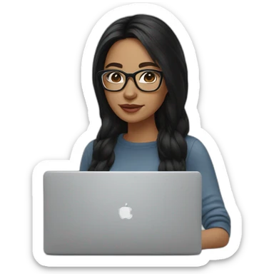 woman peach skin long black hair square glasses on laptop sticker