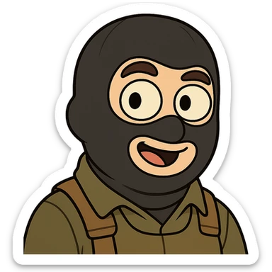 head of a Counter-Strike terrorist character, cartoon style, round face, big eyes, playful expression, neutral background sticker