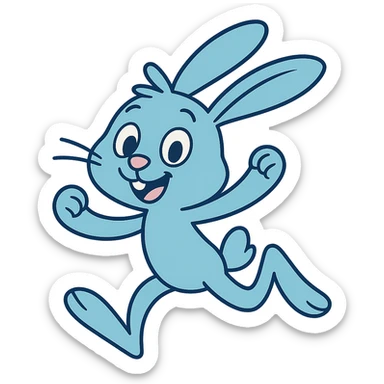 A skinny blue pastel bunny jumping with joy, cute, smiling, friendly, with no background. Remove the background to isolate the subject. sticker