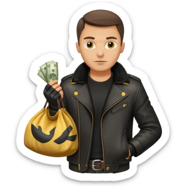 создай очень реалистичного украинца вора с большим мешком с деньгами sticker