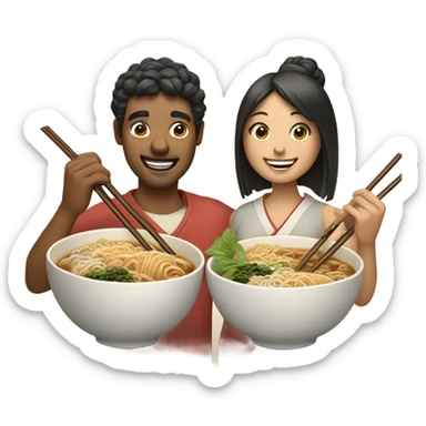 Woman and man eating ramen  sticker