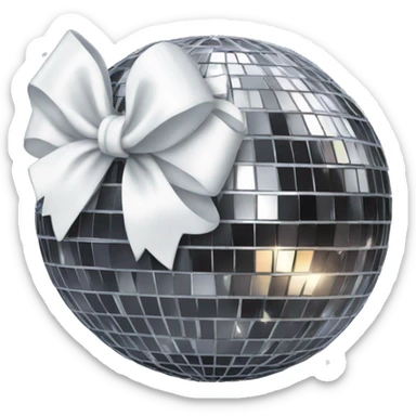 Disco ball with a white bow sticker