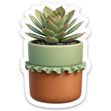A ceramic pot in pastel caramel color, in the shape of a cylinder, the pot is tall, it has an echeveria ruffle succulent plant sticker