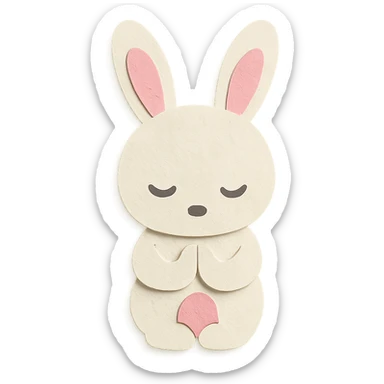 white bunny bowing politely with paws together, paper-craft style, eyes not see-through sticker