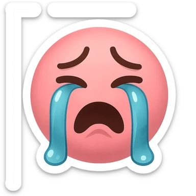 pink face with crying expression emoji, digital illustration sticker