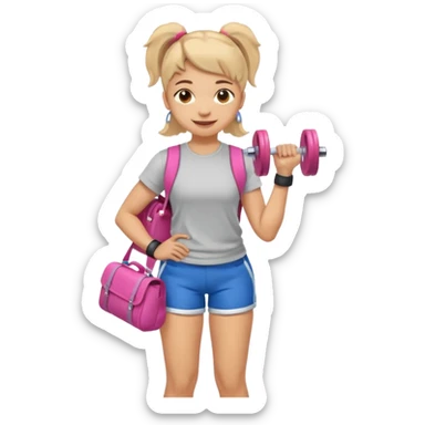 light skin student girl with school bag on back and dumbell in hand sticker