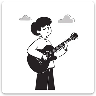 A musician holding a guitar, with a sad expression, looking up at the sky, waiting for an opportunity sticker