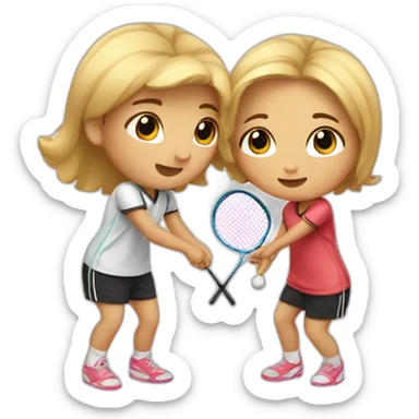 Brown little girl and blond guy kissing while playing badminton  sticker