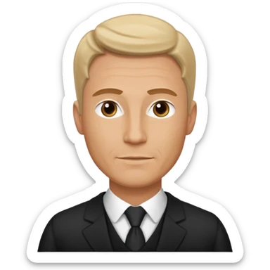 A very handsome successful white man in his 40s. Wearing black but not a suit. Looks like a lawyer. sticker