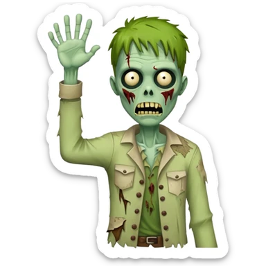 green zombie with one hand raised in the air sticker