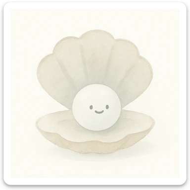 a cute white pearl in a shell, watercolor style, soft pastel colors, delicate highlights, minimal background sticker