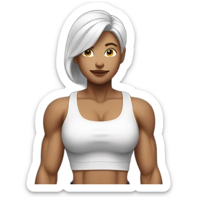 Very Muscular woman short white hair lifting weights sticker