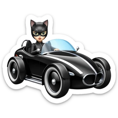 Hot rod Cat Woman’s sporty futuristic pursuit mobile two seater car  sticker