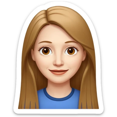 50 yr old white woman pale long brown hair small smile, straight hair sticker