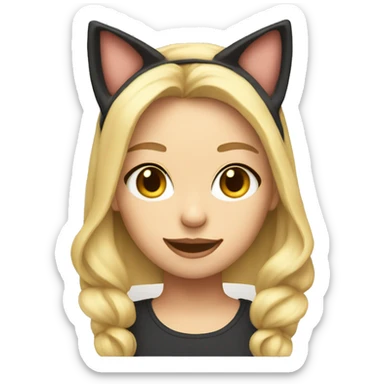 Blonde Girl with cat ear hat on sticker