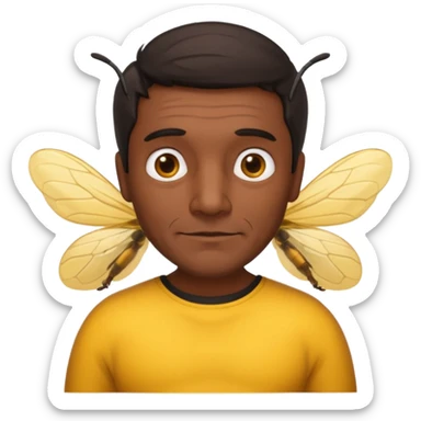 cabeza de señor mexicano, viejo, agregale un cuerpo de abeja, el pelo del señor hazlo oscuro,haz que el cuerpo sea de abeja y la acabeza del señor, cuerpo de abeja real sticker