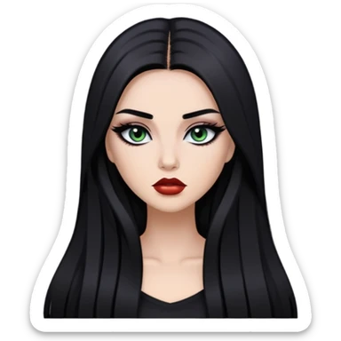 dark long straight hair, baddie,pretty, makeup, black eyeliner, long hair sticker