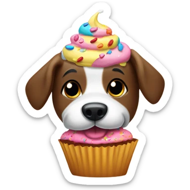 dog eating a cupcake sticker