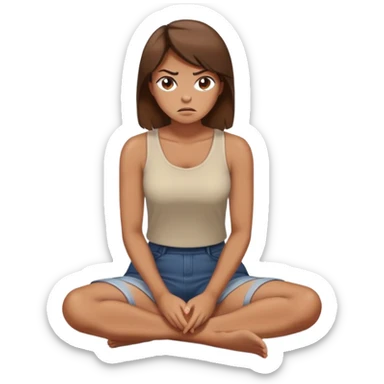 angry woman with brown hair sitting on a floor avoiding conversation in profile sticker