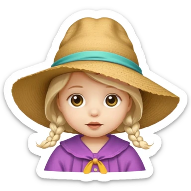 Tiny baby wearing a big hat bigger than the whole baby  sticker