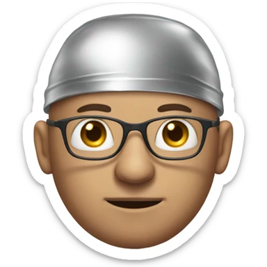 bald man with glasses portrait wearing tinfoil hat sticker
