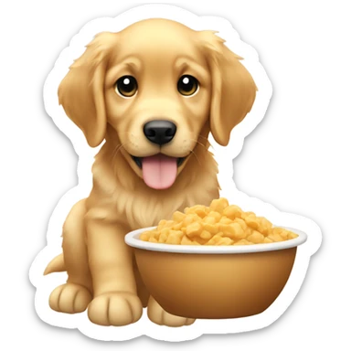 Golden retriever puppy eating sticker