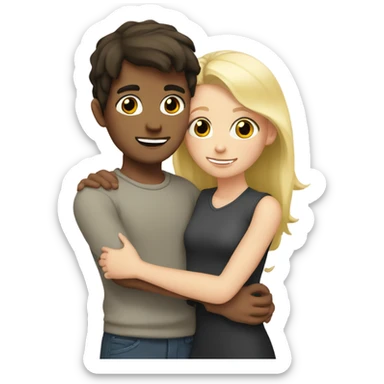 Boy with dark brown hair hugging a girl with blonde hair  sticker