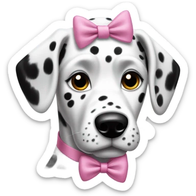 a  Dalmatian with all black ears wearing a pink bow sticker