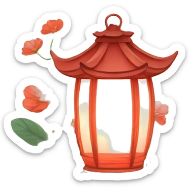 Chinese lantern surrounded by flowers and plants sticker